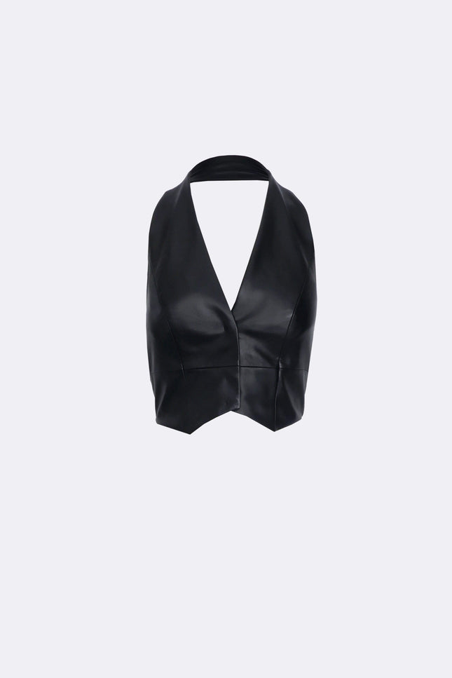 Ramune Piekautaite I HALTER NECK LEATHER VEST BLACK