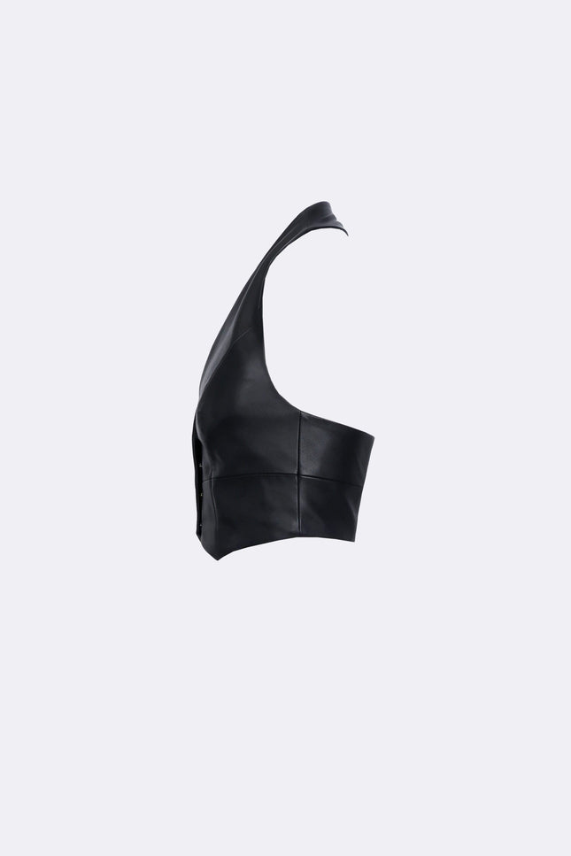 Ramune Piekautaite I HALTER NECK LEATHER VEST BLACK