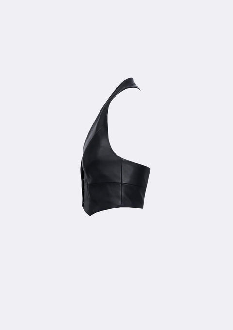 Ramune Piekautaite I HALTER NECK LEATHER VEST BLACK