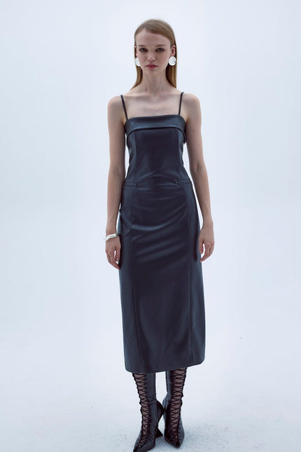 Nazli Ceren | Gaia Vegan Leather Midi Dress