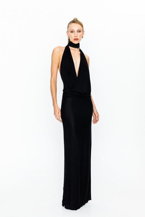 Say no more I Coco Glitter Black Maxi Backless
