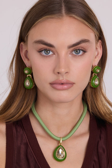 Lena Green Resin And Light Topaz Crystal Pear Drop Necklace