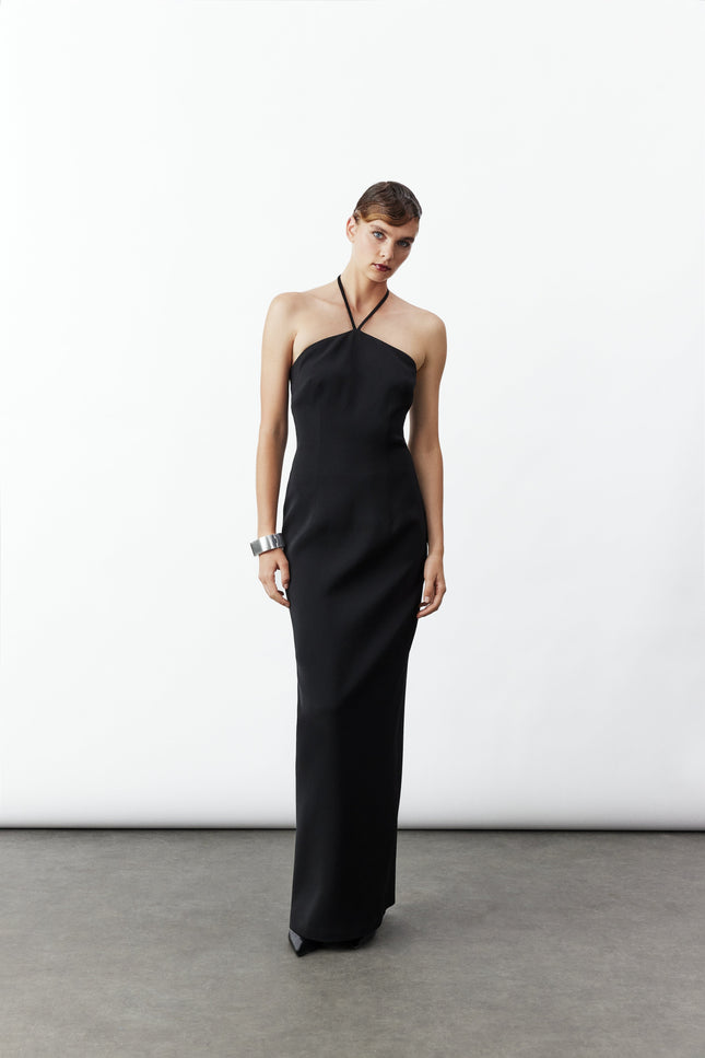 Nazli Ceren | Długa sukienka z krepy Violette w kolorze czarnym