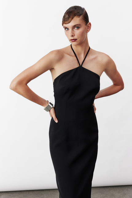 Nazli Ceren | Violette Long Crepe Dress in Black