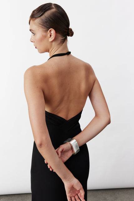 Nazli Ceren | Violette Long Crepe Dress in Black