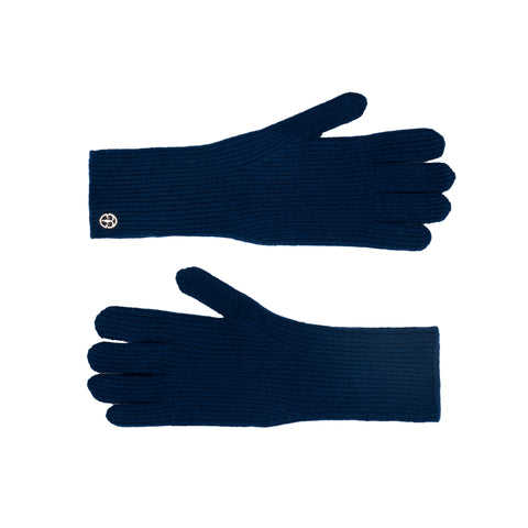 Bel Cashmere | Guantes de hombre canalé azul denim