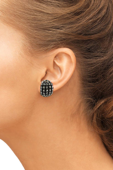 Michael Nash Jewelry | Elsa Black Enamel And Crystal Scalloped Button Clip Earrings