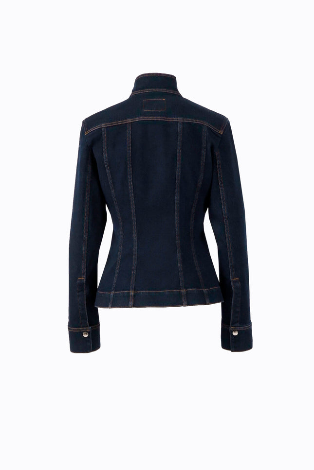 Ramune Piekautaite I DENIM HIGH-COLLAR JACKET DARK BLUE