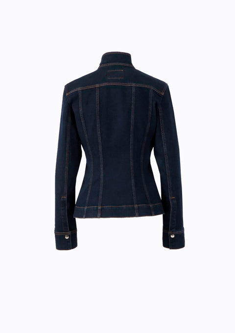 Ramune Piekautaite I DENIM HIGH-COLLAR JACKET DARK BLUE