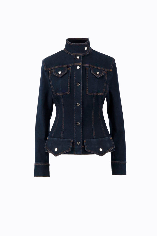 Ramune Piekautaite I DENIM HIGH-COLLAR JACKET DARK BLUE