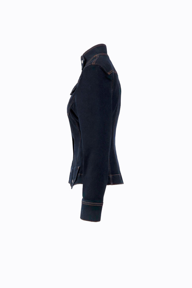 Ramune Piekautaite I DENIM HIGH-COLLAR JACKET DARK BLUE