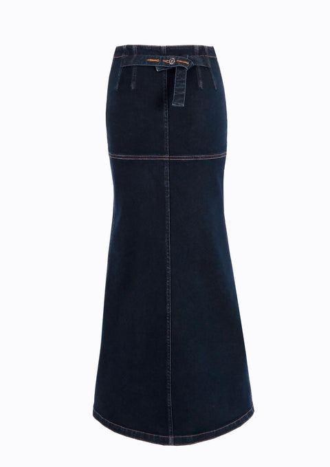 Ramune Piekautaite I LONG DENIM SKIRT WITH FRONT SLIT DARK BLUE