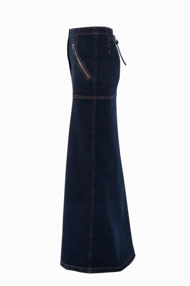 Ramune Piekautaite I LONG DENIM SKIRT WITH FRONT SLIT DARK BLUE