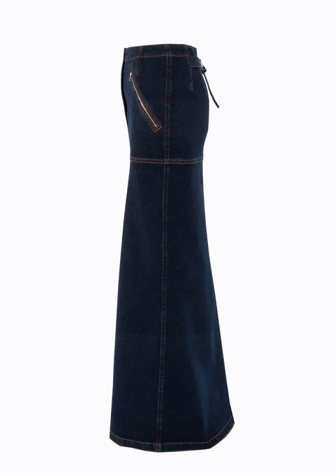 Ramune Piekautaite I LONG DENIM SKIRT WITH FRONT SLIT DARK BLUE