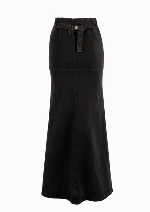 Ramune Piekautaite I Długa spódnica jeansowa z rozcięciem z przodu czarna