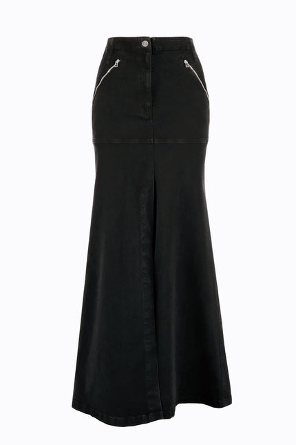 Ramune Piekautaite I LONG DENIM SKIRT WITH FRONT SLIT BLACK