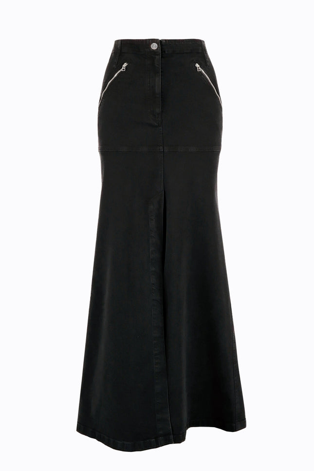 Ramune Piekautaite I LONG DENIM SKIRT WITH FRONT SLIT BLACK