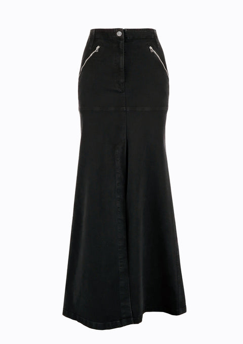 Ramune Piekautaite I Długa spódnica jeansowa z rozcięciem z przodu czarna