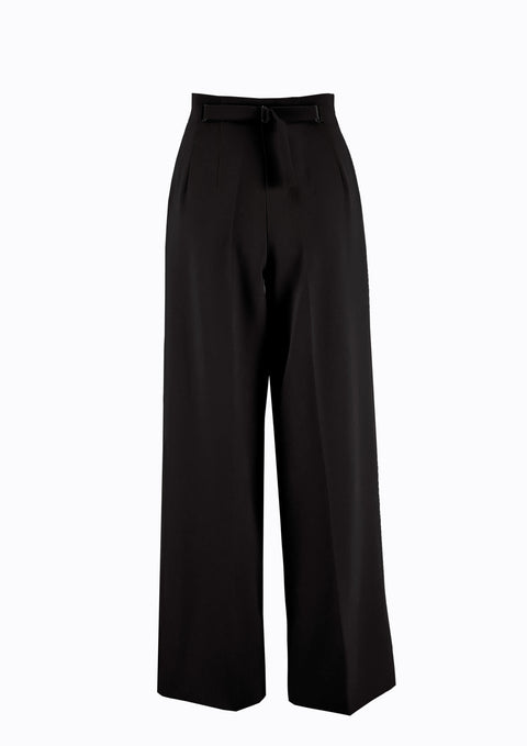 Ramune Piekautaite I WIDE LEG BELTED DETAIL TROUSERS BLACK