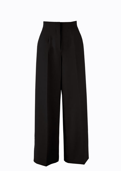 Ramune Piekautaite I WIDE LEG BELTED DETAIL TROUSERS BLACK