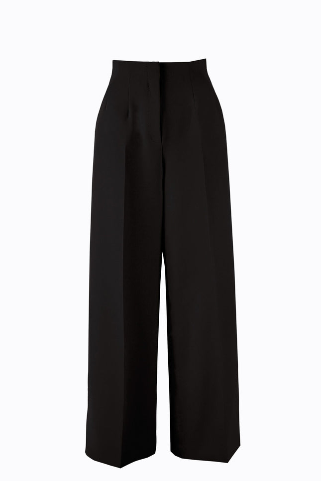 Ramune Piekautaite I WIDE LEG BELTED DETAIL TROUSERS BLACK