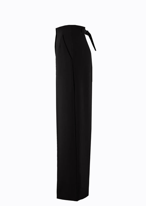 Ramune Piekautaite I WIDE LEG BELTED DETAIL TROUSERS BLACK