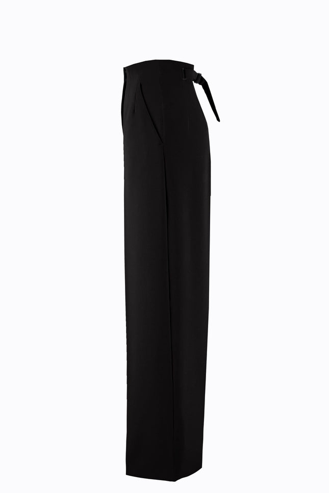 Ramune Piekautaite I WIDE LEG BELTED DETAIL TROUSERS BLACK