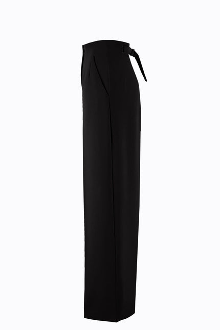 Ramune Piekautaite I WIDE LEG BELTED DETAIL TROUSERS BLACK