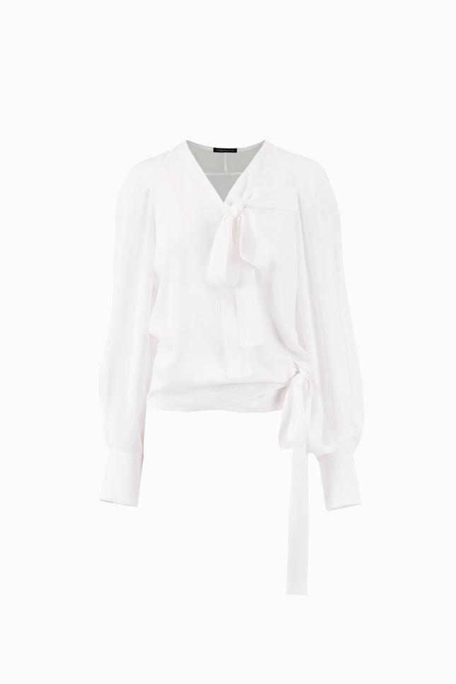 Ramune Piekautaite I SILK BLOUSE WITH RIBBONS IVORY