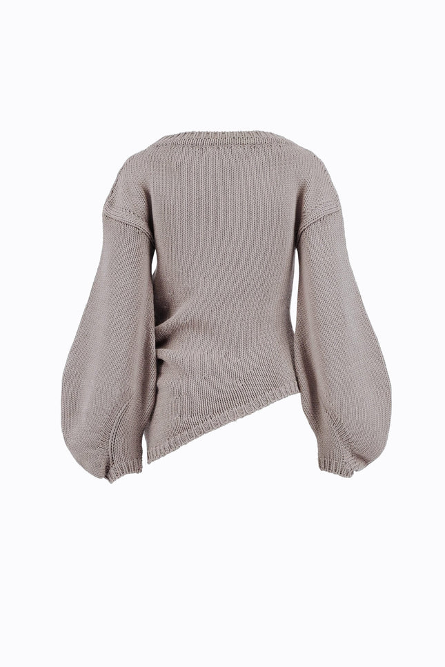 Ramune Piekautaite I SWEATER WITH PUFFED SLEEVES AND ZIPPER TAUPE