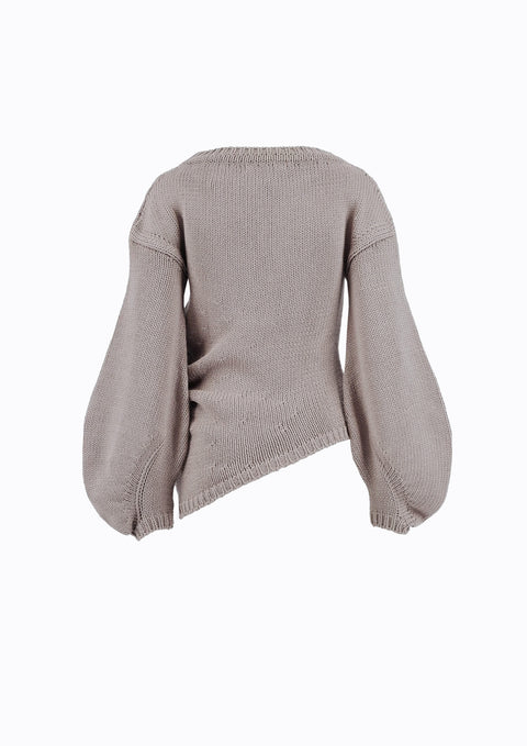 Ramune Piekautaite I SWEATER WITH PUFFED SLEEVES AND ZIPPER TAUPE