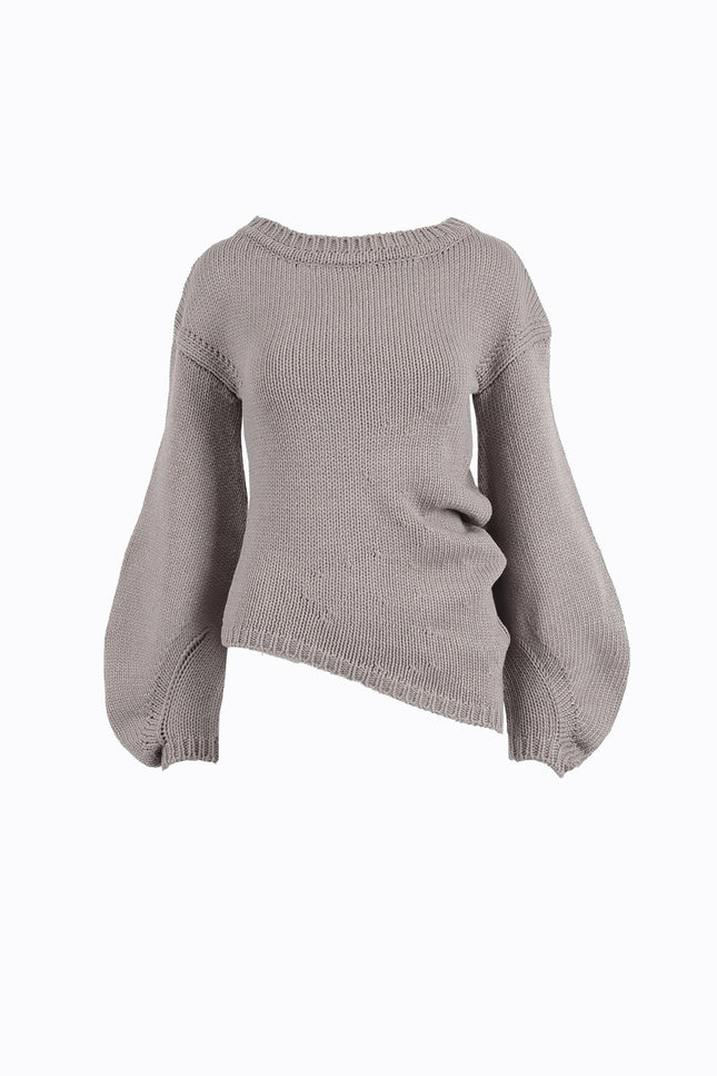 Ramune Piekautaite I SWEATER WITH PUFFED SLEEVES AND ZIPPER TAUPE