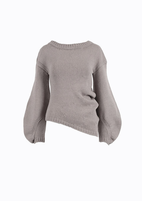 Ramune Piekautaite I SWEATER WITH PUFFED SLEEVES AND ZIPPER TAUPE