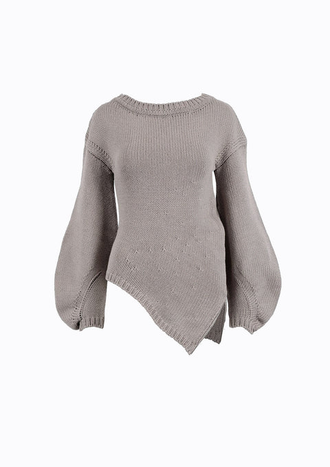 Ramune Piekautaite I SWEATER WITH PUFFED SLEEVES AND ZIPPER TAUPE