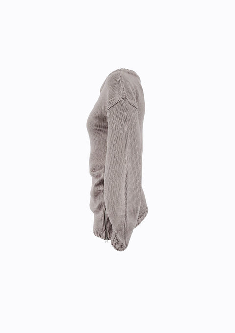 Ramune Piekautaite I SWEATER WITH PUFFED SLEEVES AND ZIPPER TAUPE