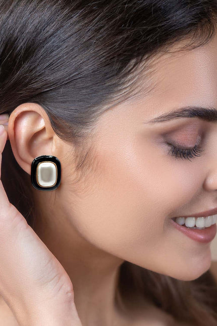 Michael Nash Jewelry | Belle Black Enamel And Pearl Clip On Earrings
