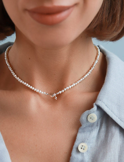 Pas de Marque | 925 sterling silver freshwater pearl necklace Cœur Aimant