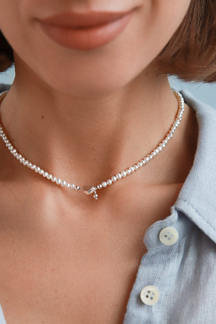 Pas de Marque | 925 sterling silver freshwater pearl necklace Cœur Aimant