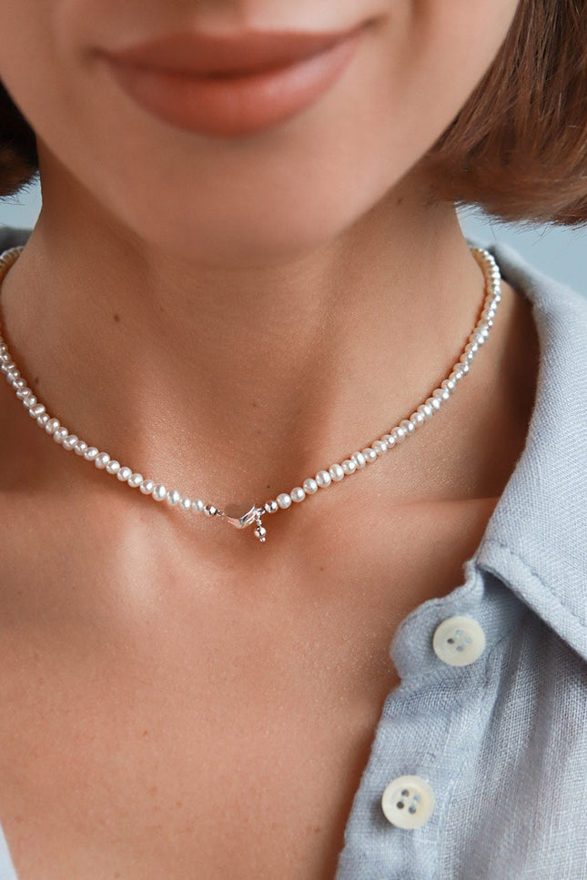 Pas de Marque | 925 sterling silver freshwater pearl necklace Cœur Aimant