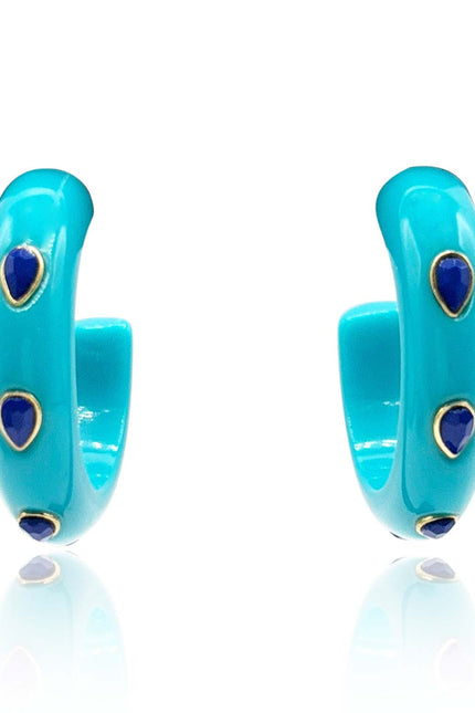 Michael Nash Jewelry | Genevieve Turquoise Resin Hoop Earrings With Faceted Lapis Glass Pear Stones
