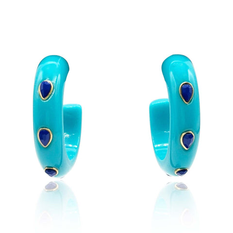 Michael Nash Jewelry | Turquoise Resin Hoop Earrings With Faceted Lapis Glass Pear Stones