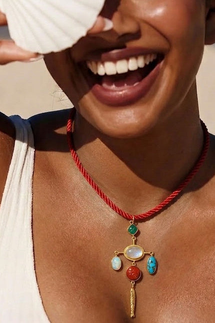 Arvino | Bohemian Turquoise & Coral Pendant Necklace