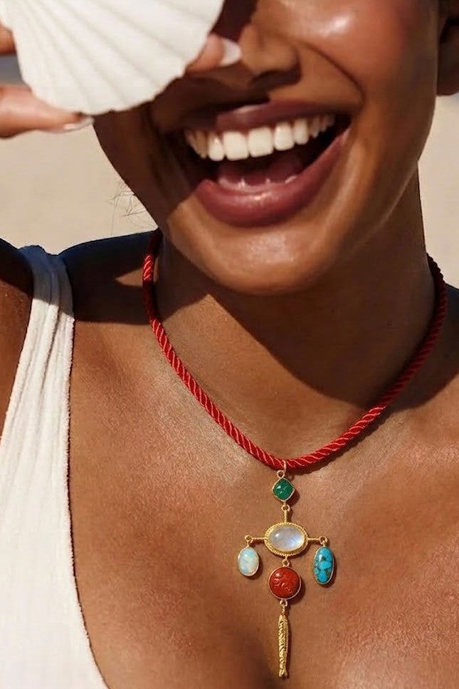 Arvino | Bohemian Turquoise & Coral Pendant Necklace