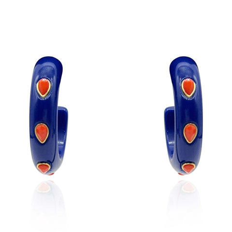 Michael Nash Jewelry | Navy Resin Hoop Earrings With Faceted Coral Glass Pear Stones