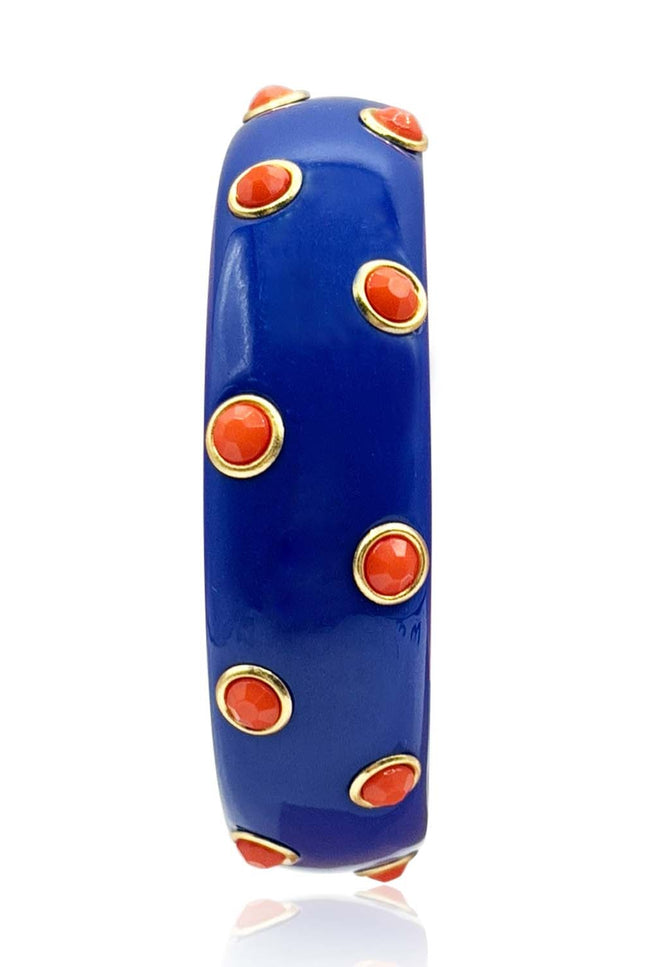 Michael Nash Jewelry | Seraphina Navy Resin Bangle With Coral Glass Stones In Gold-Plated Brass Settings