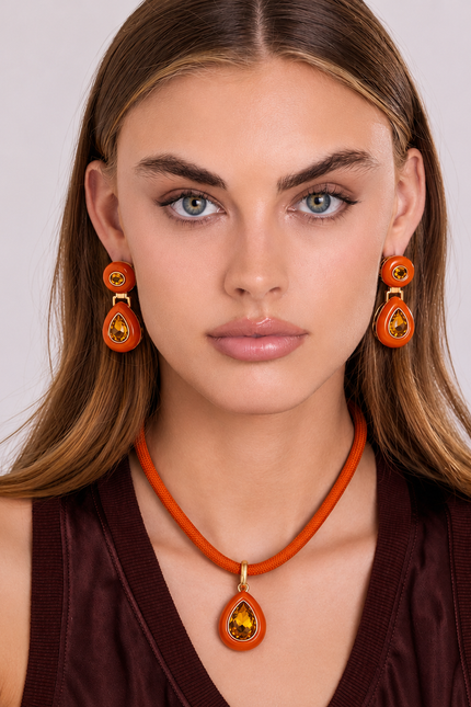 Lena Orange Resin And Topaz Drop Earrings