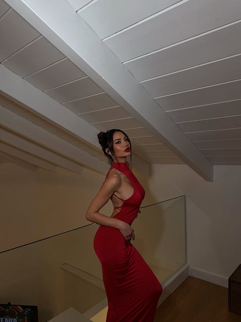 Say no more | Kylie Red High Neck Maxi Dress
