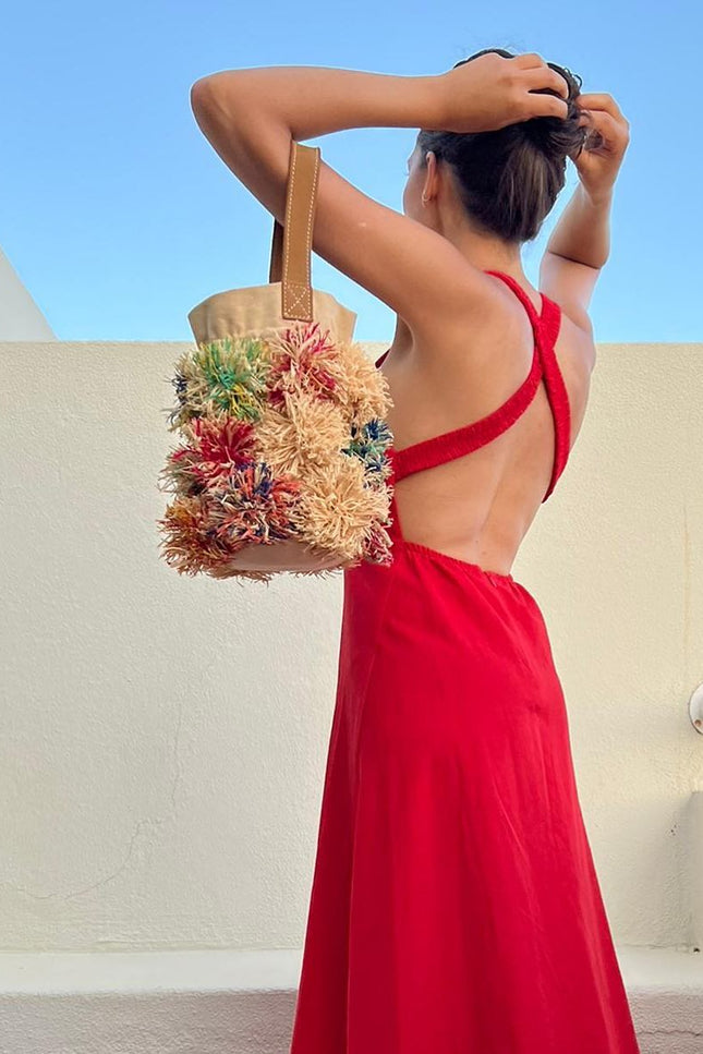 Entrudo | Lalim Bucket Bag with raffia flowers