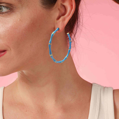 Michael Nash Jewelry | Turquoise Enamel And Gold Plated Bamboo Earrings