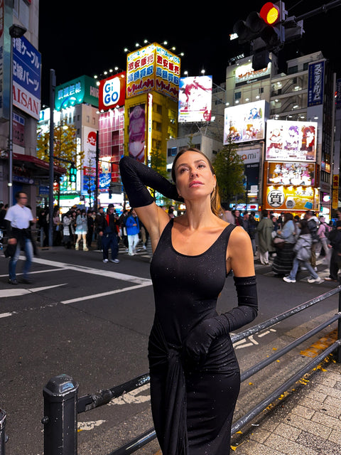 Say no more | Huda Glitter Black Maxi Tie Dress